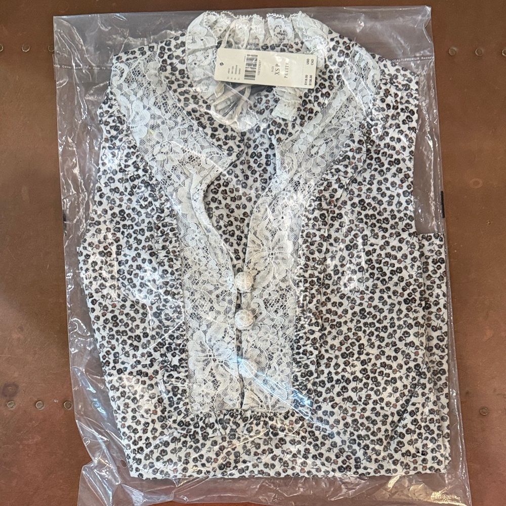Anthro Elegant Lace Trimmed Blouse